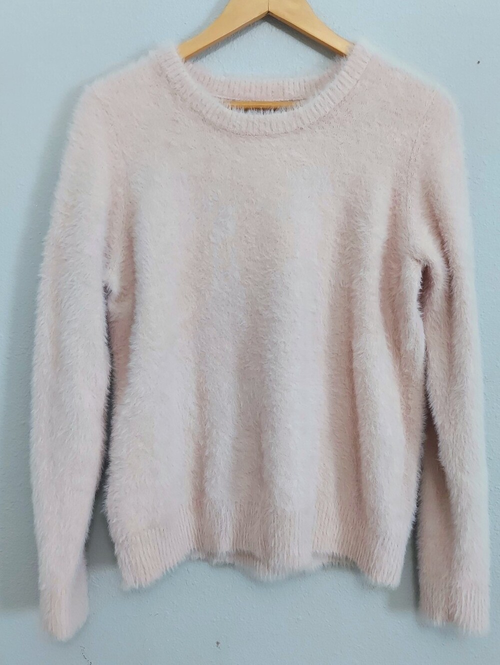 Lucky Brand Eyelash Fuzzy Texture Sweater Blush Pink Large Soft Girl Cottagecore